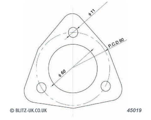 Blitz Exhaust Gasket - 45019 - 60mm Bore  - 3 bolt fixing 11mm x 80mm pcd